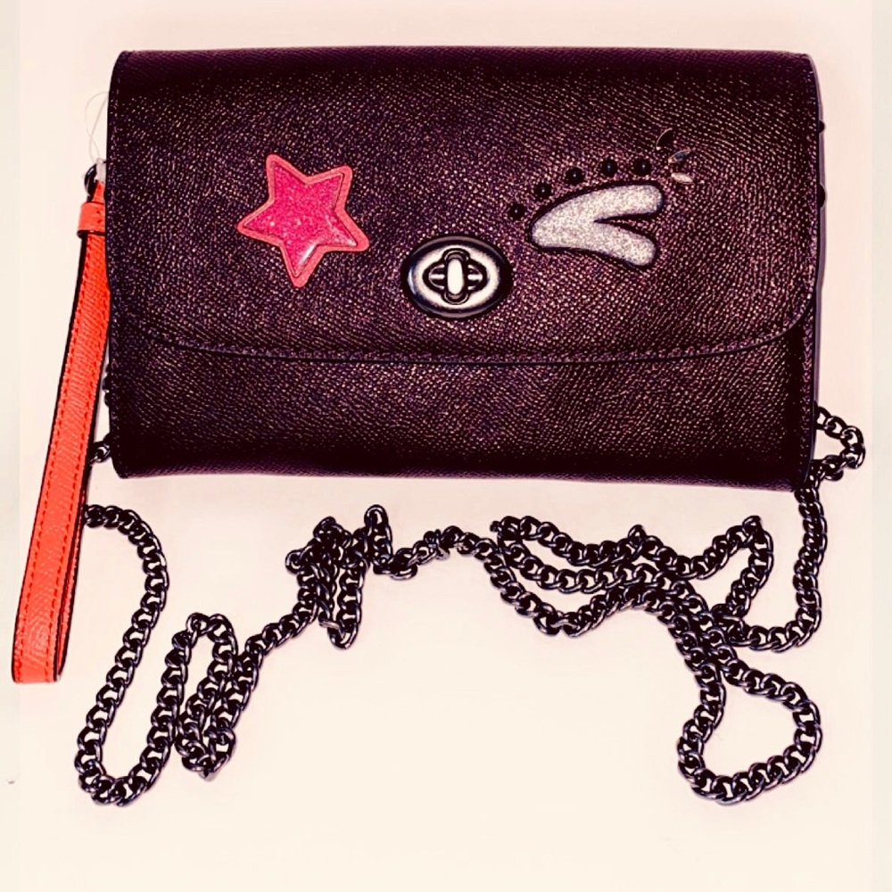 New Coach Bear Chain Crossbody Handbag Qb/oxblood - Picture 10 of 16